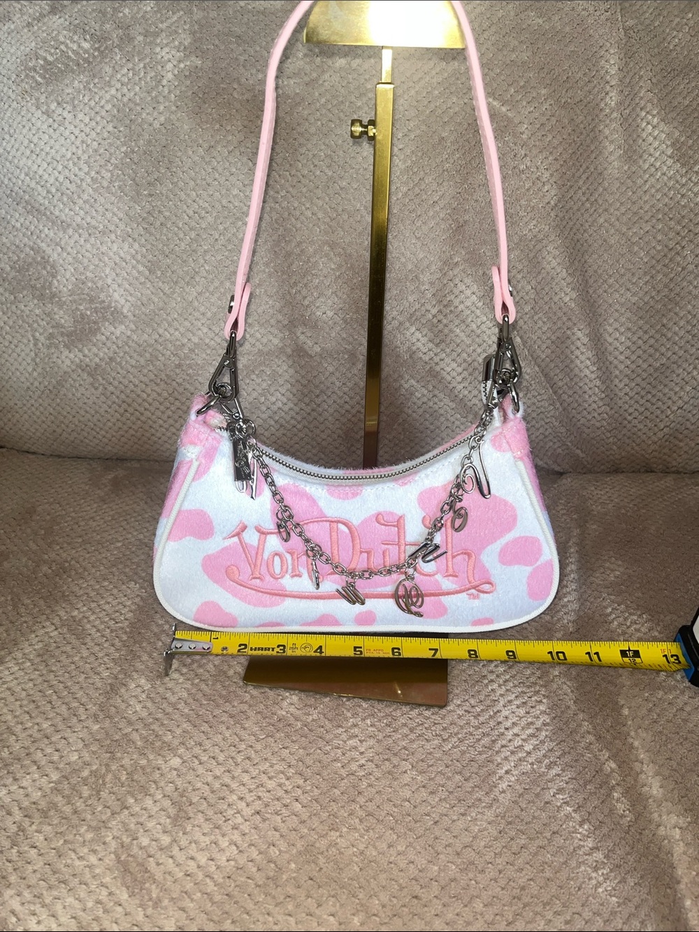 Von Dutch Pink & White Cowprint Mini Shoulder Bag New Without Tags - Picture 6 of 10